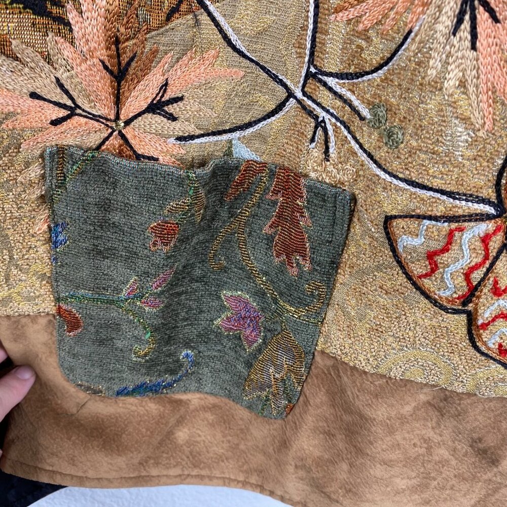 Alex Kim Jacket Tapestry Patchwork Mix Media Leaves Mulitcolor 5X Boho Eclectic - Picture 7 of 15
